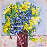 No-More-Red-Roses-Original-Acrylic-Impressionist-Painting-Von-Aldenbruck-Studio-Portland-Oregon-Yellow-Blue-Red-Vase