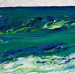 Ocean-Waves-Original-Acrylic-Impressionist-Painting-Von-Aldenbruck-Studio-Portland-Oregon-Ocean--Blue-Sky-Ocean-Waves-Sea-View-Blue-Sky