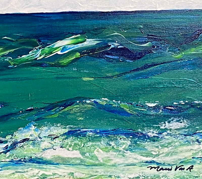 Ocean-Waves-Original-Acrylic-Impressionist-Painting-Von-Aldenbruck-Studio-Portland-Oregon-Ocean--Blue-Sky-Ocean-Waves-Sea-View-Blue-Sky