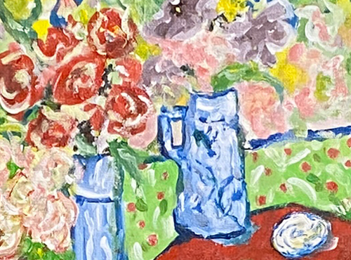 Portland-Rose-Garden-Picnicl-Original-Acrylic-Impressionist-Painting-Von-Aldenbruck-Studio-Portland-Oregon-Red-Yellow-blue-green-pink