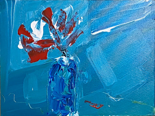 Winter-Morning-Original-Acrylic-Contemporary-Abstract-Fine-Art-Painting-Von-Aldenbruck-Studio-Portland-Oregon-Flowers-in-vase-blues-and-reds